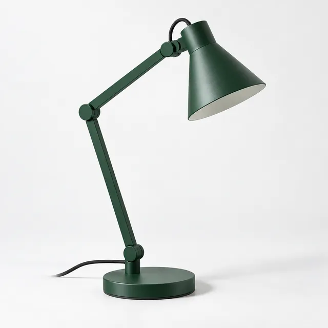 Forest-green Studio lamp with articulated arms and a round base.